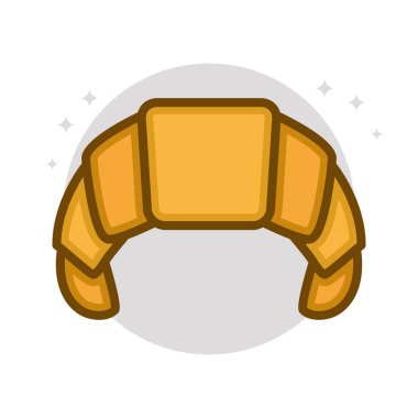 Kruvasan Gıda Aperatifi Vektör Logosu Karikatürü. Kruvasan Fast food Simgesi Doldurulmuş Hat Stili. Yemek fırını ve kek Sembol İllüstrasyonu