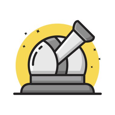 Astronomi Teleskop Odası Simge Çizgi Filmi Çizgi Stili. Dürbün Dürbünü Bilimsel Logo Vektörü İllüstrasyonu. Coğrafi Eğitim Etiketi