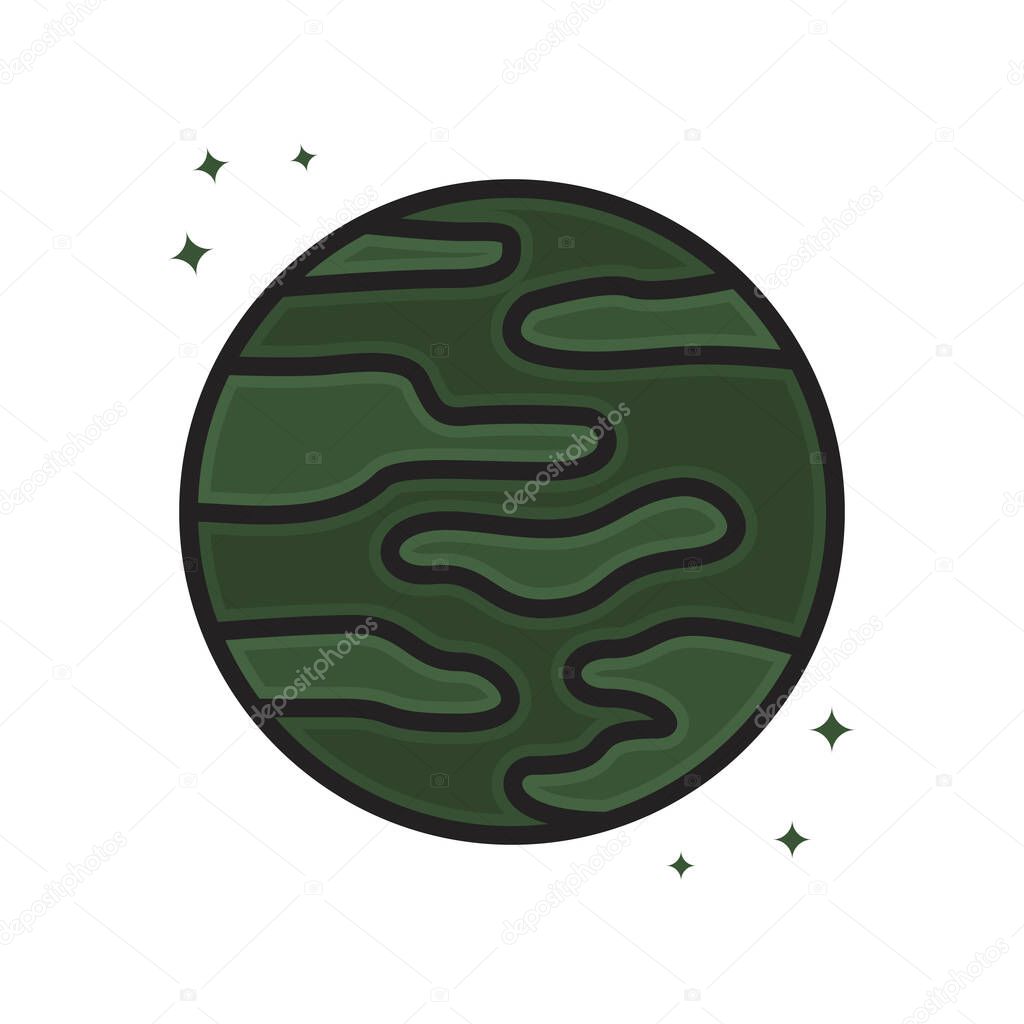 Neptune Planet Icon Icon Cartoon Filled Line Style. Planet Mercury Astronomy Space Logo Vector Illustration. Space Element Sticker