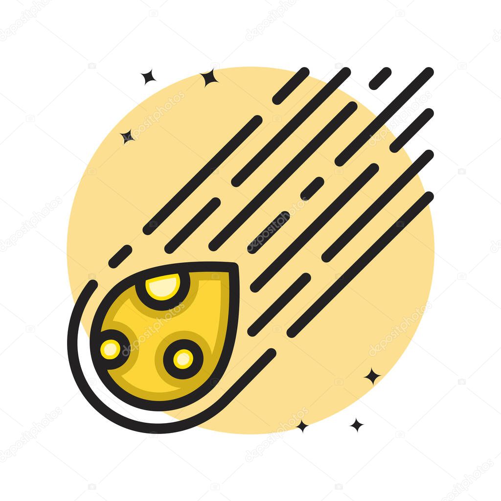 Comet Space Icon Cartoon Filled Line Style. Asteroid And Meteor Logo Vector Illustration. Space Astronomy Element Icon Sticker