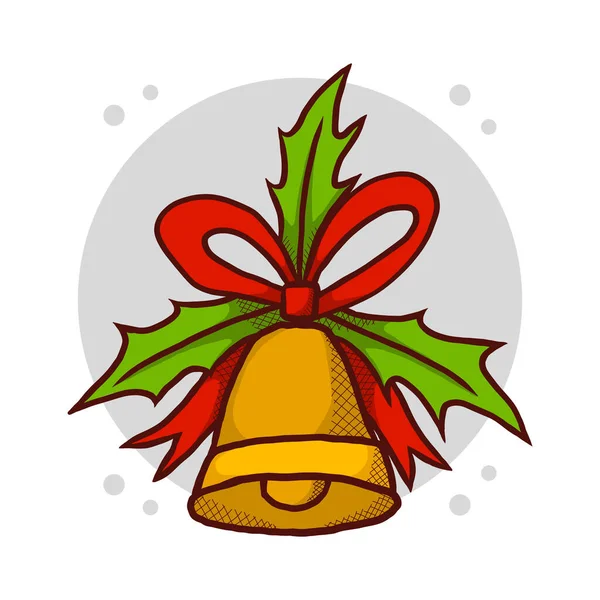 Campana Suonante Celebrare Natale Disegnato Mano Cartone Animato Logo Golden — Vettoriale Stock