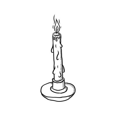 Mum Parlak Logo Vintage El Çekim Vektörü Konsepti. Din için Mum Işığı Simgesi