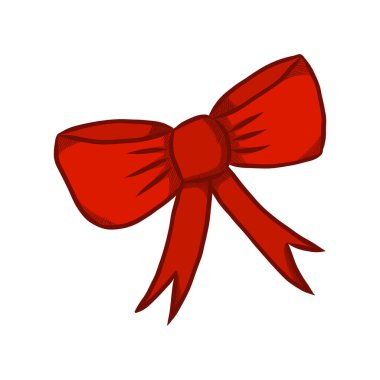 Noel Kurdelesi Logo Vintage El Çizimi. Kırmızı Bant Sembol İllüstrasyonu. Xmas Element Dekorasyon Simgesi Vektörü