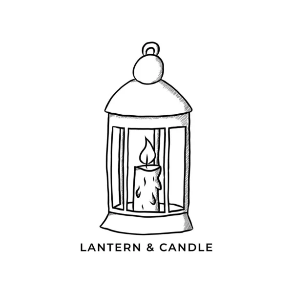 Bright Candlestick Icon Vector Lanterne Bougie Logo Vintage Main Dessinée Illustration De Stock