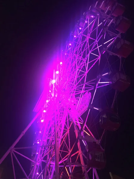 Roata Ferris Timp Noapte Lumină Colorată Neon Jakarta Indonezia Fundal — Fotografie, imagine de stoc