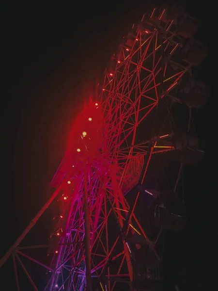 Roda Gigante Noite Com Luz Néon Colorida Jacarta Indonésia Com — Fotografia de Stock