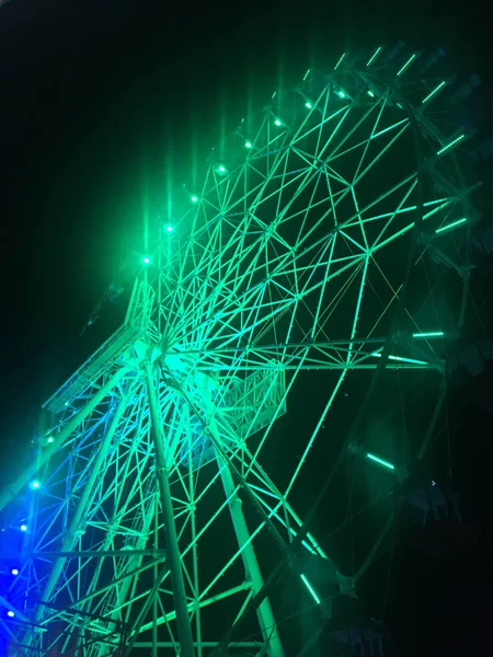 Roata Ferris Timp Noapte Lumină Colorată Neon Jakarta Indonezia Fundal — Fotografie, imagine de stoc