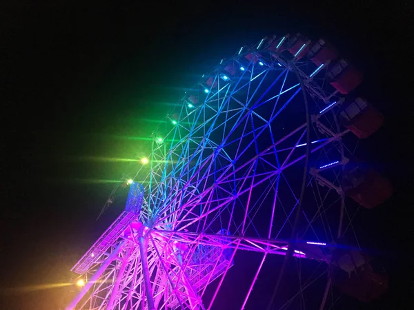 Ferris Wheel Night Colorful Neon Light Jakarta Indonesia Dark Sky — Stock Photo, Image