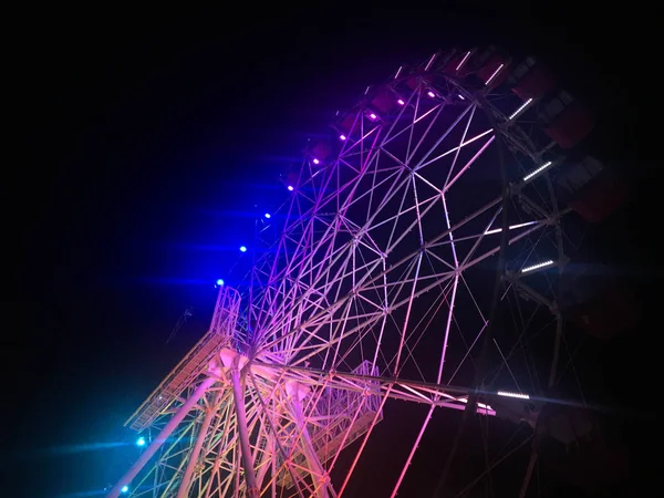 Riesenrad Bei Nacht Mit Buntem Neonlicht Jakarta Indonesien Mit Dunklem — Stockfoto