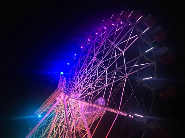 Roata Ferris Timp Noapte Lumină Colorată Neon Jakarta Indonezia Fundal — Fotografie, imagine de stoc