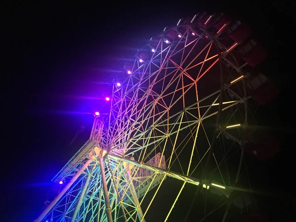 Roata Ferris Timp Noapte Lumină Colorată Neon Jakarta Indonezia Fundal — Fotografie, imagine de stoc