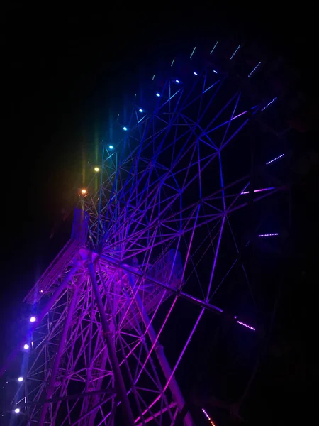 Ferris Wheel Night Colorful Neon Light Jakarta Indonesia Dark Sky — Stock Photo, Image