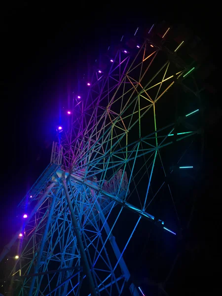 Roata Ferris Timp Noapte Lumină Colorată Neon Jakarta Indonezia Fundal — Fotografie, imagine de stoc