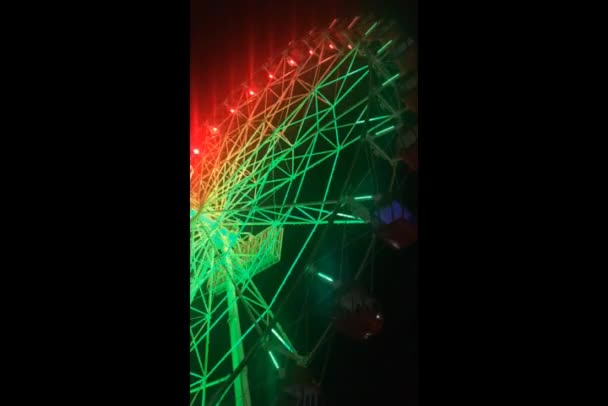 Reuzenrad Nachts Met Kleurrijk Neon Licht Jakarta Indonesië Met Donkere — Stockvideo