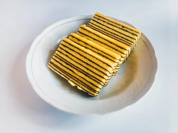 Lapis Taart Lapis Legit Traditionele Indonesische Zoete Gelaagde Cake Witte — Stockfoto