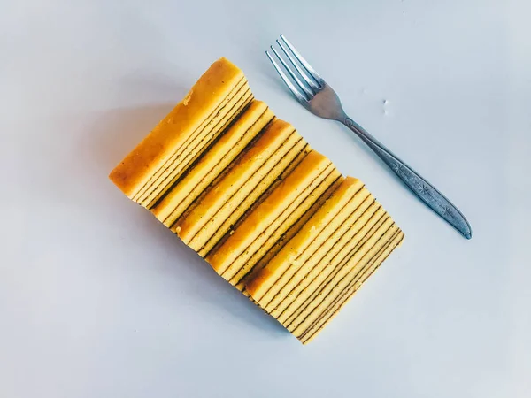 Bolo Lapis Lapis Legit Tradicional Indonésia Doce Bolo Camadas Placa — Fotografia de Stock