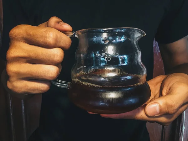 Closeup Human Hands Holding Jug Tea — Stock Photo, Image