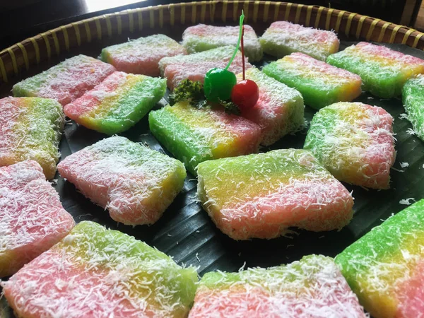 Rainbow Steamed Sponge Cake Rainbow Rice Flour Muffin Bolu Kukus — Stock Photo, Image