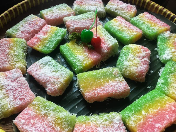 Rainbow Steamed Sponge Cake Rainbow Rice Flour Muffin Bolu Kukus — Stock Photo, Image