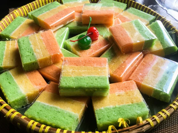 Rainbow Steamed Sponge Cake Rainbow Rice Flour Muffin Bolu Kukus — Stock Photo, Image