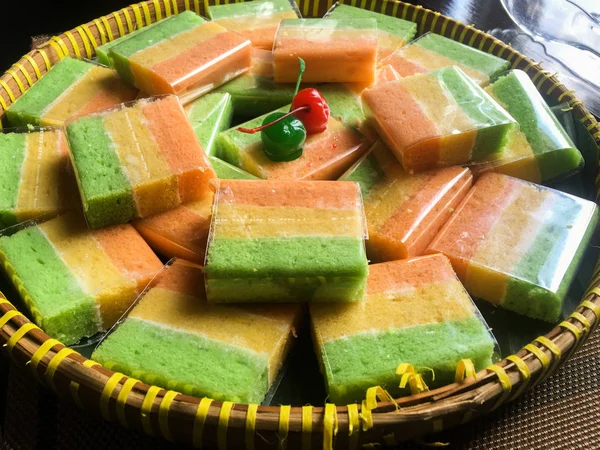 Rainbow Steamed Sponge Cake Rainbow Rice Flour Muffin Bolu Kukus — Stock Photo, Image