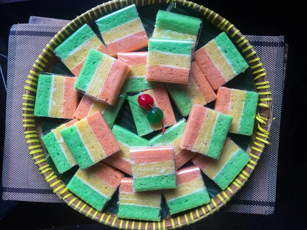 Rainbow Steamed Sponge Cake Rainbow Rice Flour Muffin Bolu Kukus — Stock Photo, Image