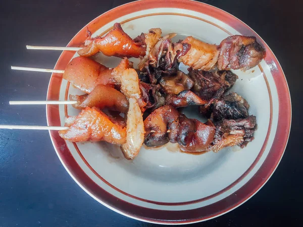 Sate Kambing Goreng Satay Cabra Comida Tradicional Indonésia Feita Carneiro — Fotografia de Stock