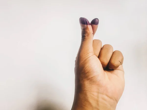 Dedo Sinal Amor Coreano Para Peça Símbolo Vivo Mão Homem — Fotografia de Stock