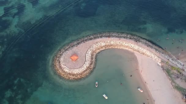 Вид Воздуха Беспилотник Океана Лодки Пляж Берег Sanur Beach Бали — стоковое видео
