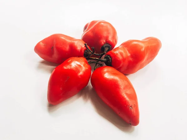 Fresh Red Hot Habanero Peppers Gendol Chili Heap White Background — Stock Photo, Image