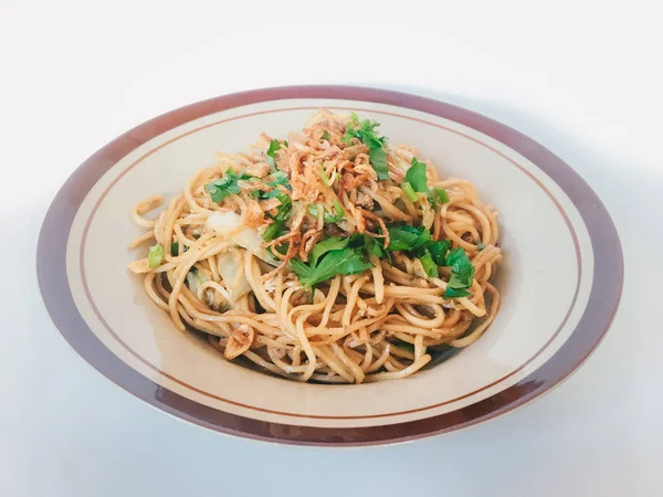 Tasty Spaghetti Served Plate White Background — Stock Photo, Image