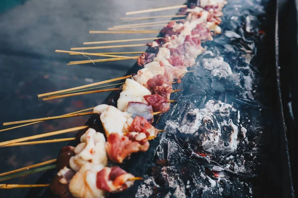 Rauwe Geit Saté Lam Saté Lam Vlees Geit Saté Grillen — Stockfoto