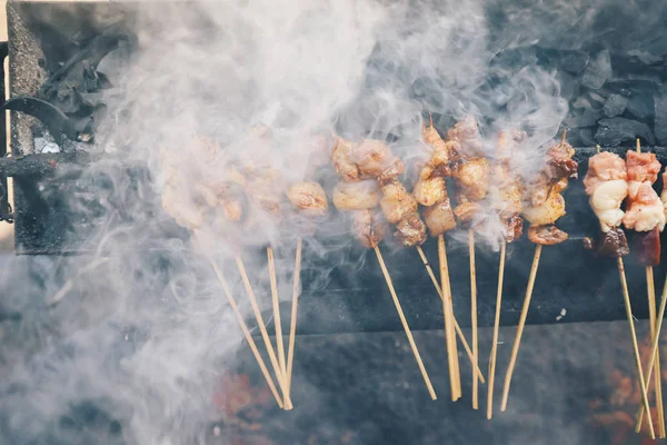 Satay Satay Cabra Cordeiro Cordeiro Satay Cabra Carne Lugar Grelhar — Fotografia de Stock