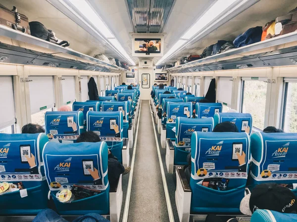 Interior Modern Train Blue Chairs — Stock Photo, Image