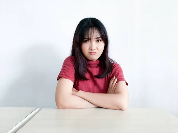 Beautiful Asian Girl Mad Angry Arms Folded Isolated White Background — Stock Photo, Image