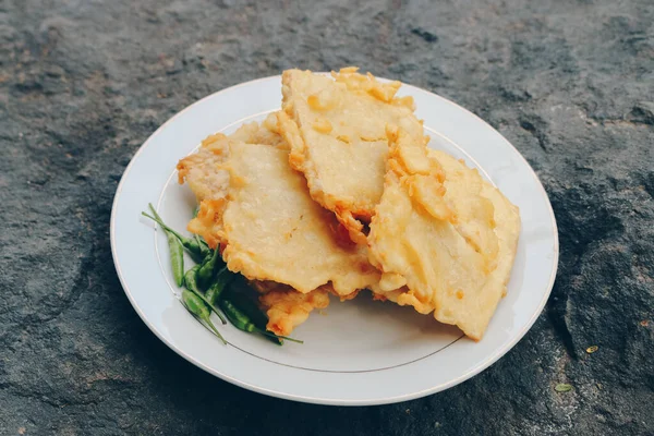 Tempe Mendoan Typ Tempeh Jídlo Vyrobené Tenké Tempeh Smažené Mouce — Stock fotografie