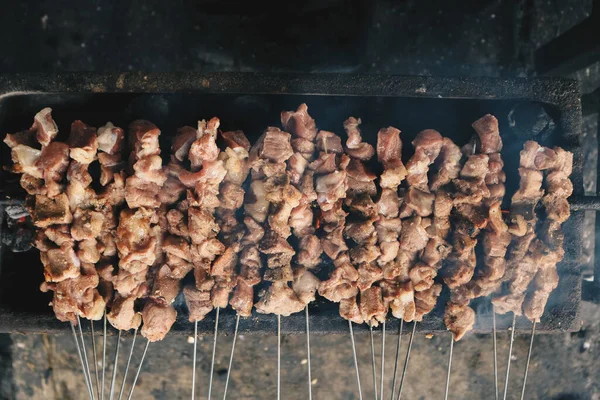 Sate Klatak Grillezés Faszénen Sate Klathak Egy Egyedülálló Kecske Satay — Stock Fotó