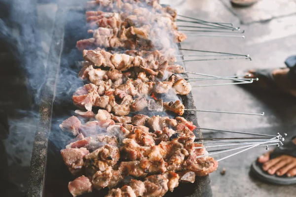 Sate Klatak Grelhando Grelhador Carvão Sate Klathak Único Satay Cabra — Fotografia de Stock