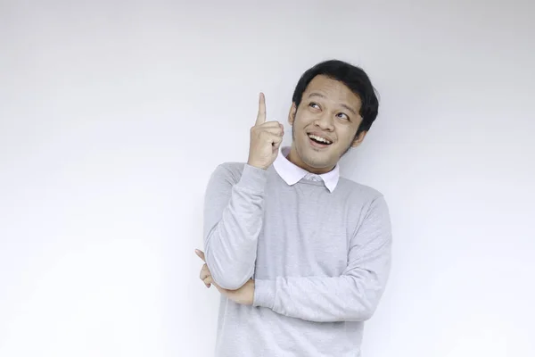 Glad Och Leende Ansikte Med Leende Ung Asiatisk Man Vit — Stockfoto