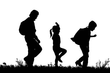 Adam ve beyaz arka plan üzerinde izole çocuk siyah siluetleri 