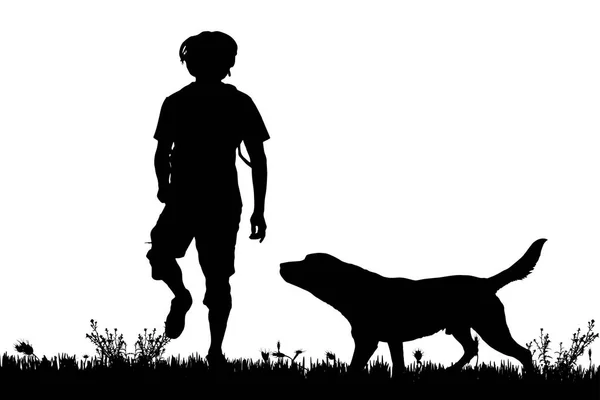 Silhouette einer Frau mit Hund. lizenzfreie Grafiken