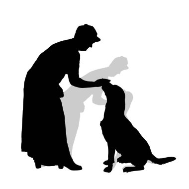 beyaz zemin üzerinde bir köpekle kadın silüeti vektör.