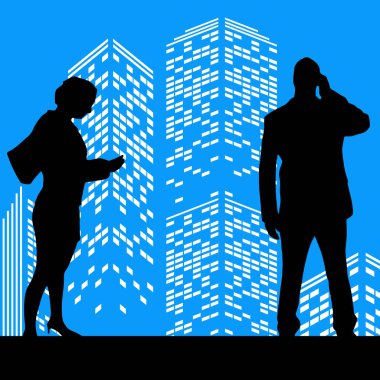 Vektör siluet adam renk gökdelen arka plan üzerinde