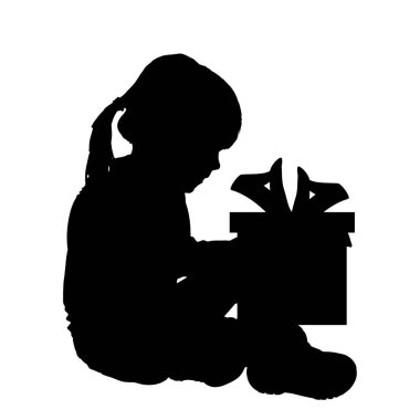 Bir kızın bir hediye ile siluet vektör.