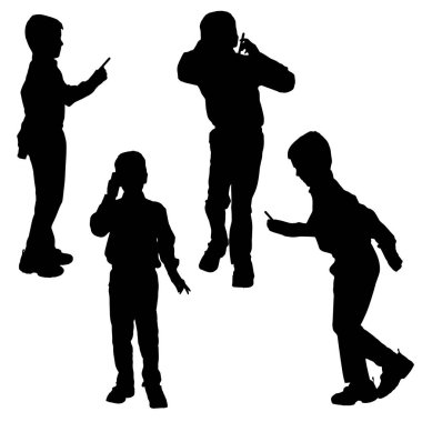 Bir cep telefonu ile bir çocuk silüeti vektör.