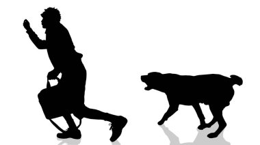 Köpekli bir adamın vektör silueti..
