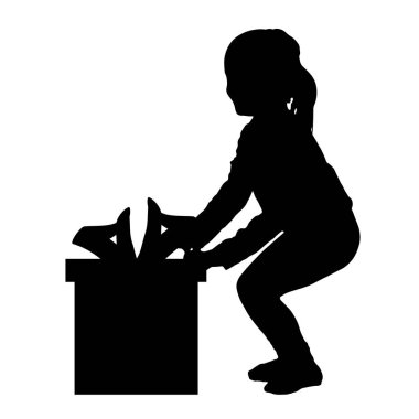 Bir kızın bir hediye ile siluet vektör.