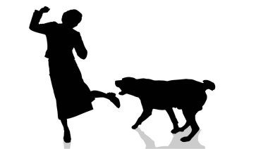 köpekli bir kadın silueti vektör.