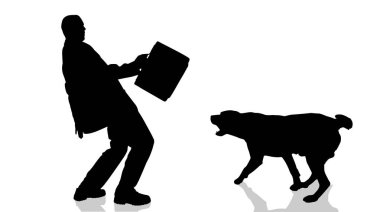 Köpekli bir adamın vektör silueti..