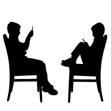 Bir cep telefonu ile bir çocuk silüeti vektör.